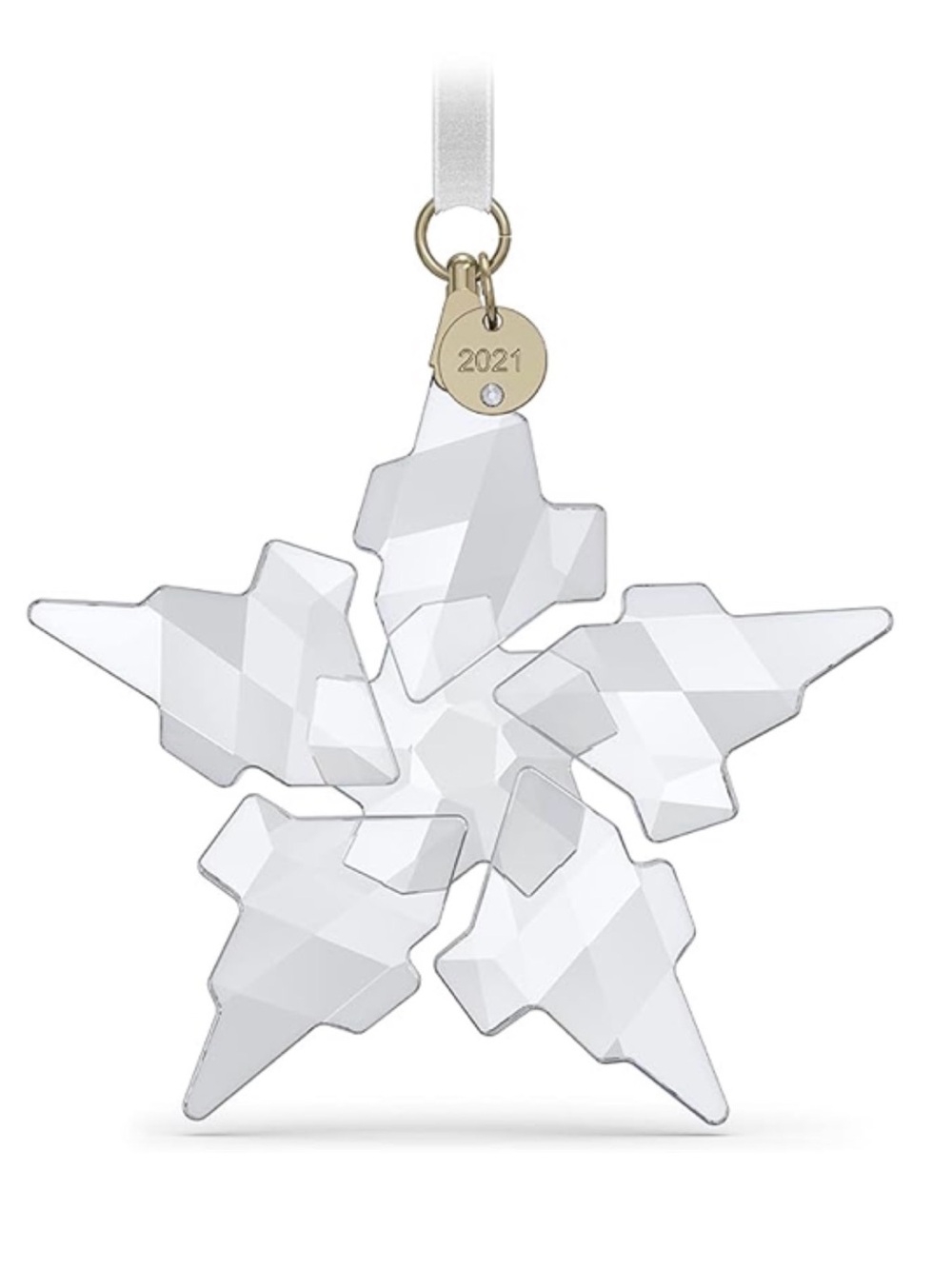 Swarovski Clear Crystal Faceted Snowflake Ornament with Gold 2021 Charm